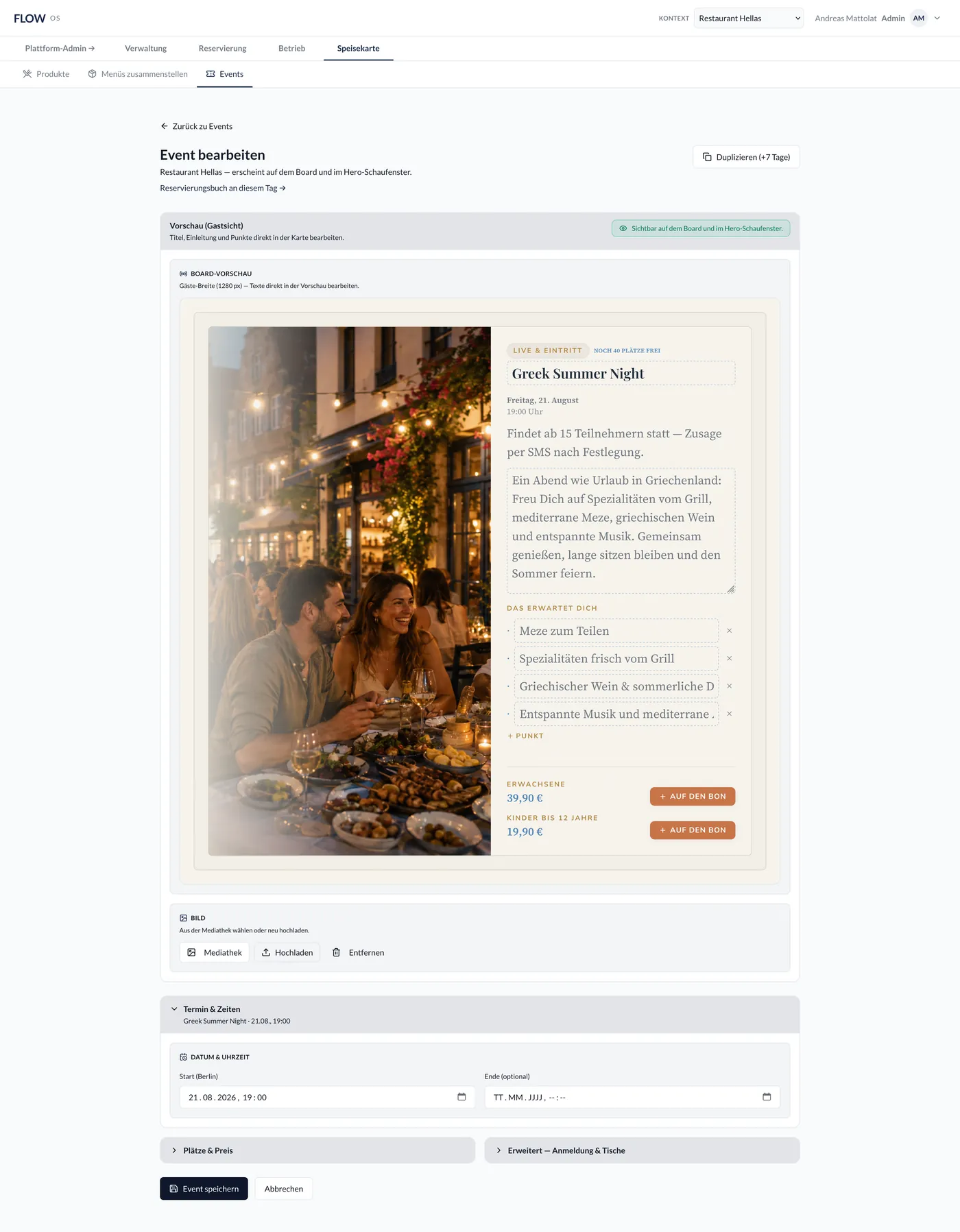 Event anlegen — Grunddaten