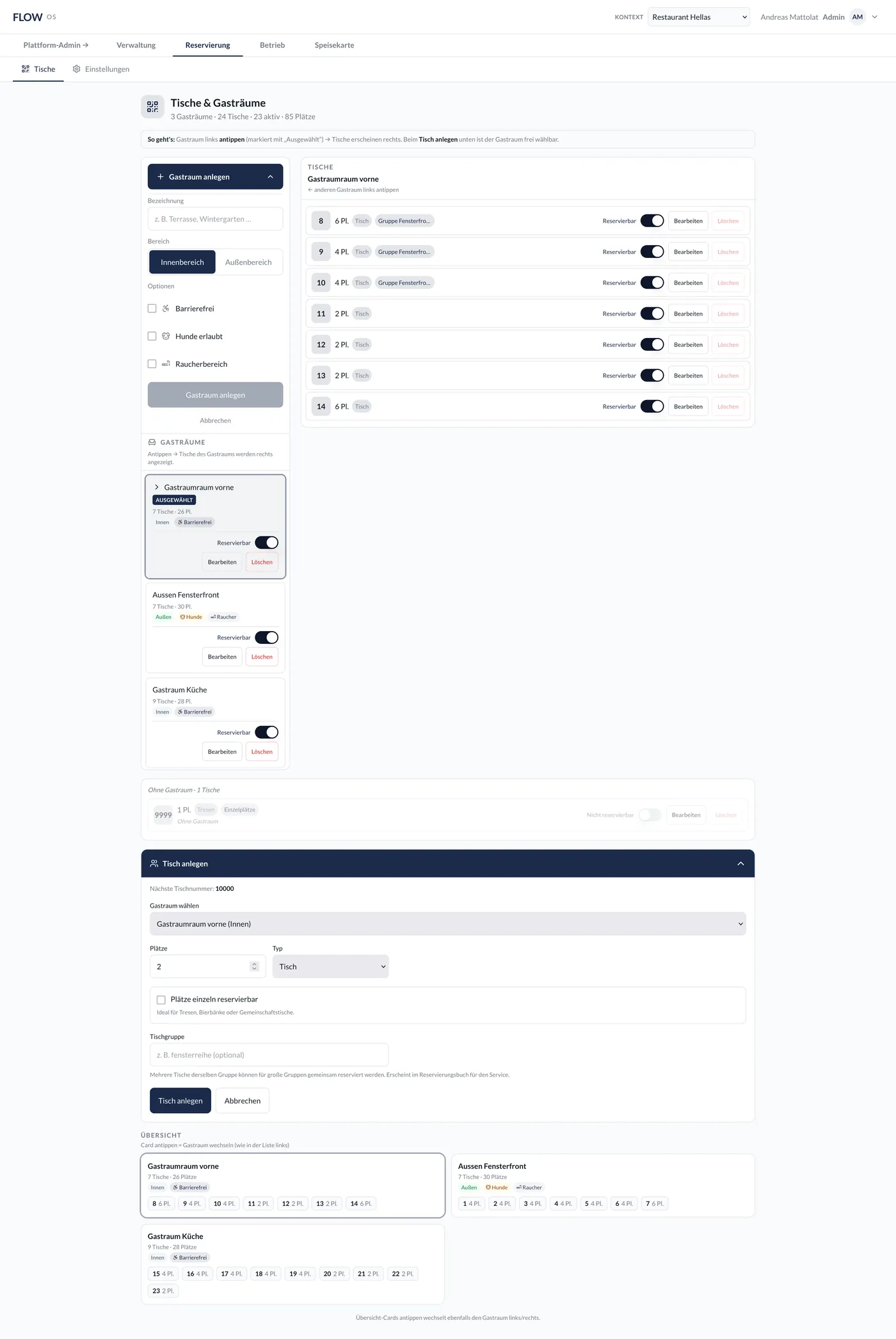 Tischplan-Editor in FLOW OS