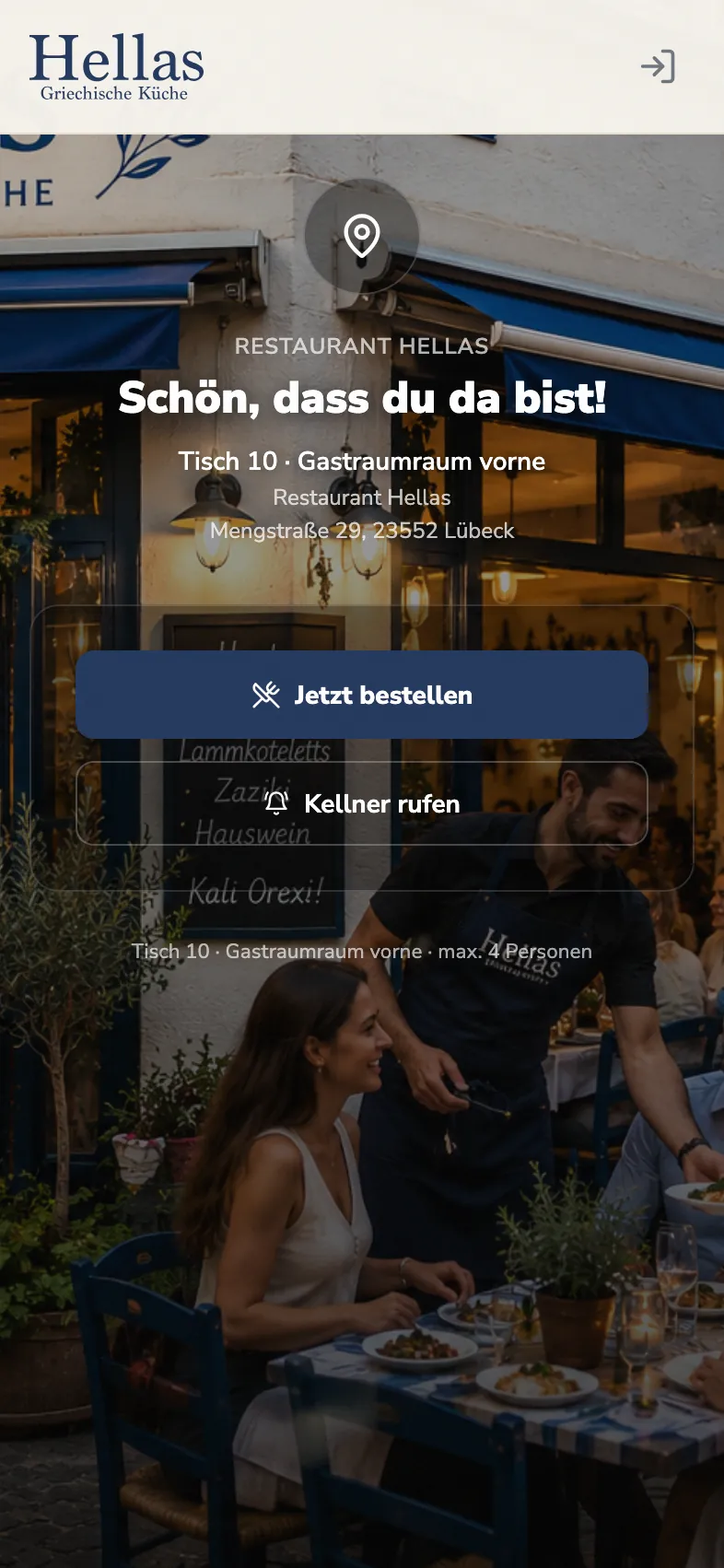 Table Ordering Tisch-Startseite