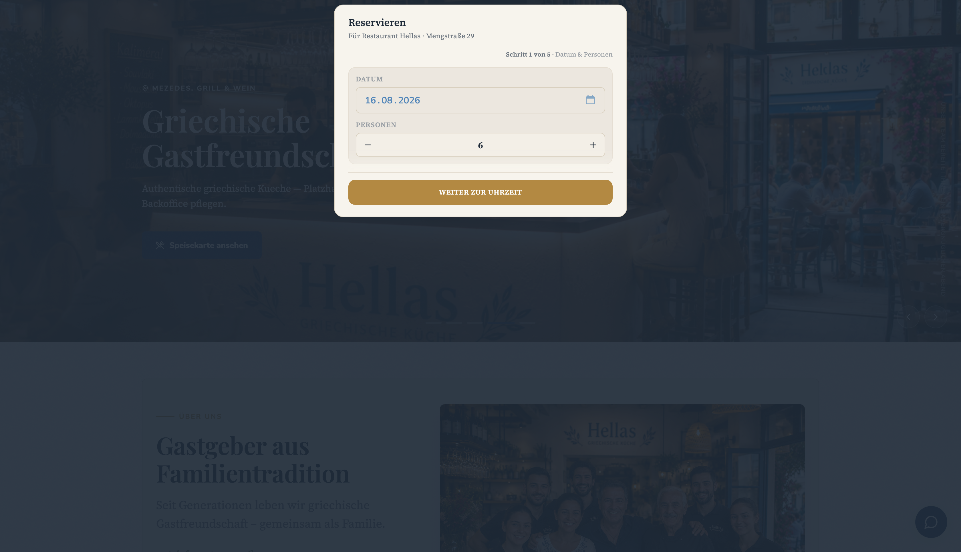 Reservierung mit Vorbestellung: Datum & Personen